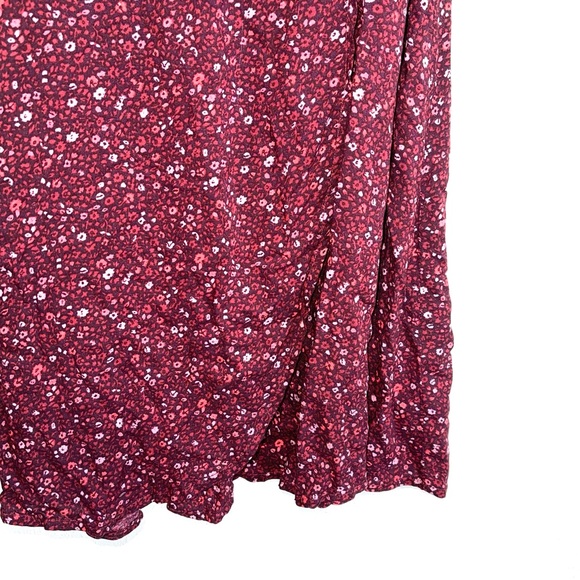 aerie Dark Red Ditsy Floral Print Wrap Front Mini Dress Size Small Women’s - Picture 6 of 13